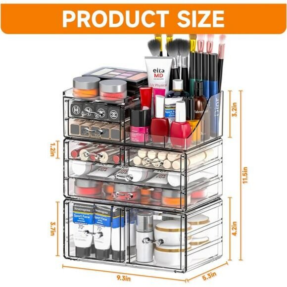 Clear makeup organizer stackable drawers vanity skincare jewelry storage box - Picture 3 of 7